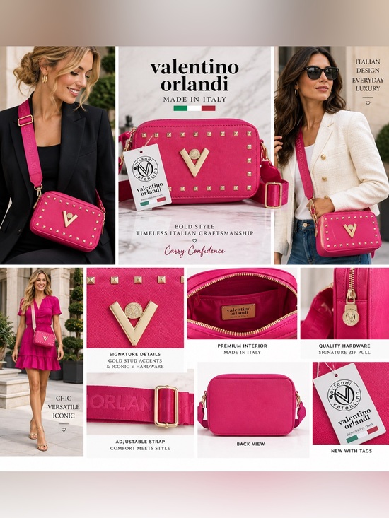Valentino Orlandi Handbags - VALENTINO “Orlandi” Fuchsia Crossbody Camera Bag with Gold Studded Accents (NWT)